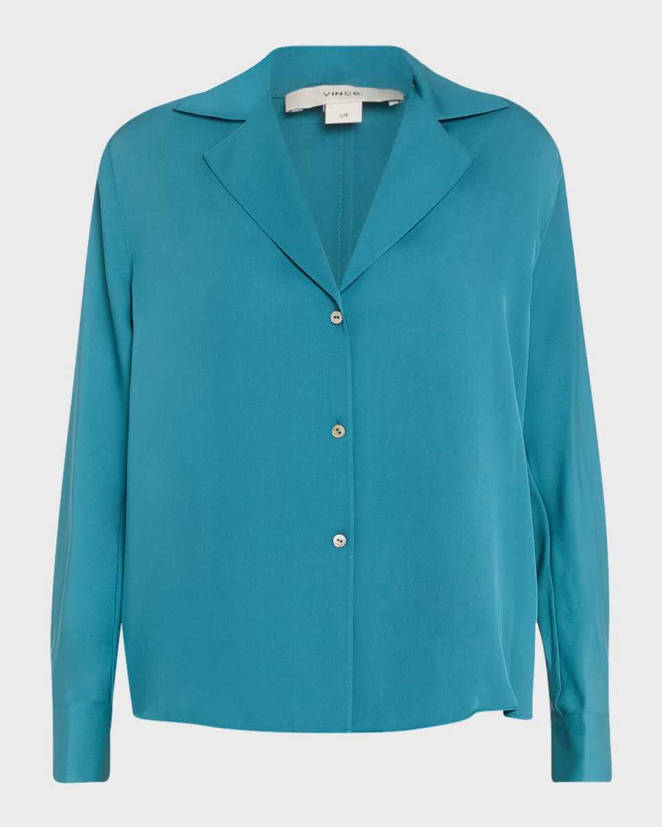 Silk Lapel-Collar Dolman-Sleeve Blous